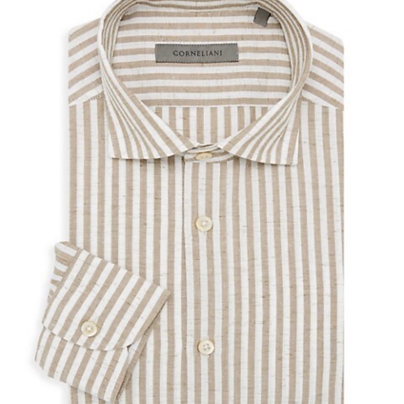Corneliani Other - NWT Corneliani Bengal Stripe Tan Dress Shirt 16.5